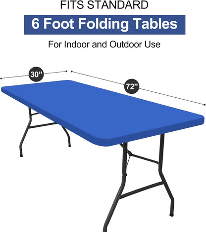 Rectangle Table Cloth Cover, Waterproof Polyester Elastic Fitted Tablecloth, Fits for 6 Foot Folding Tables, Washable Table Protector for Picnic, Camping, Outdoor (Blue, 30" X 72")