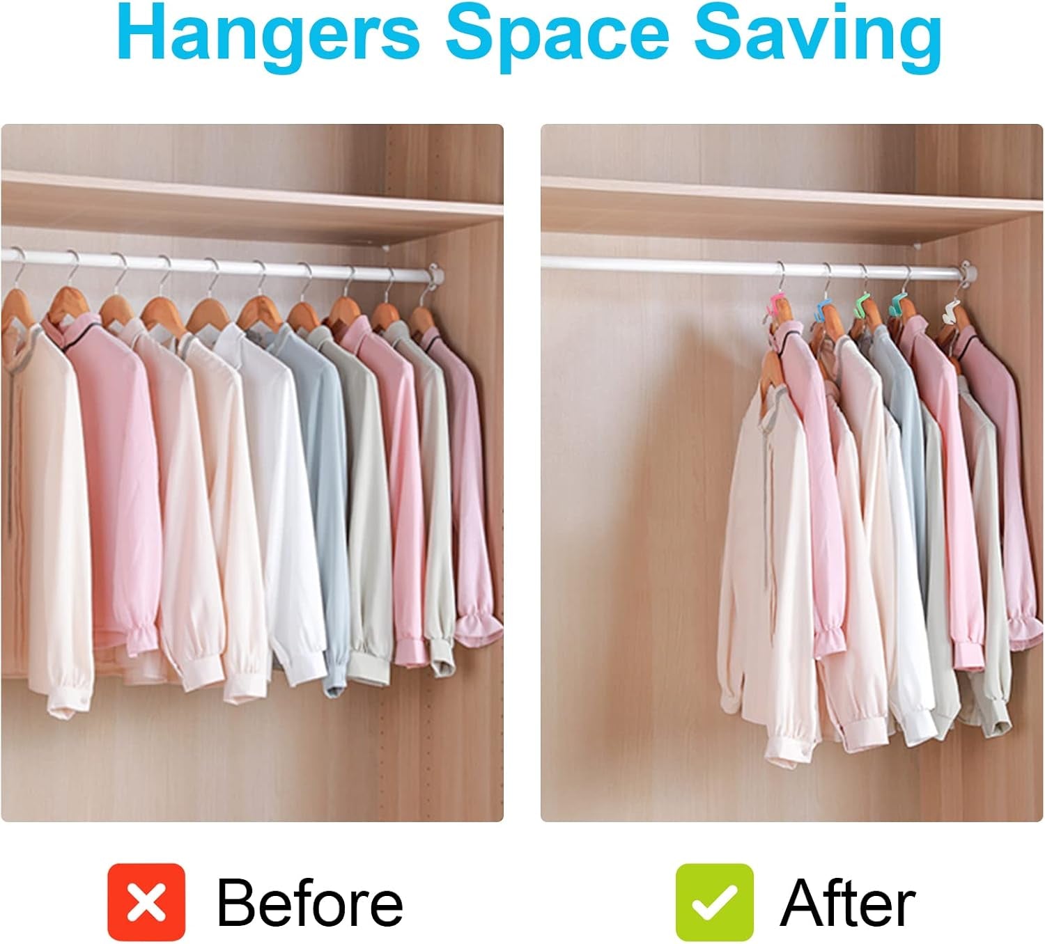 100 PCS Hanger Connector Hooks, Space Saving Hooks and Clips for Plastic Hangers (5 Color)