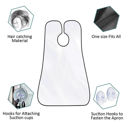 Beard Bib Beard Apron, Beard Hair Catcher for Men Shaving & Trimming Non-Stick Waterproof Beard Cape Grooming Cloth with 3 Suction Cups & a Box Birthday Gifts for Father'S Day Men Him Boyfriend(White)