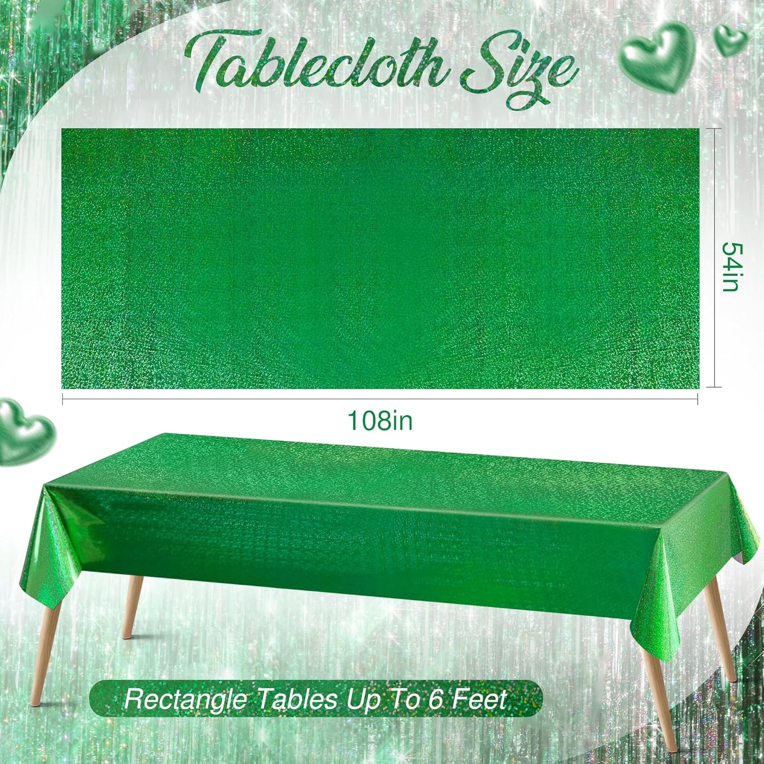 Set of 2 Dark Green Holographic Foil Tablecloths - 54x108 Durable Table Covers for Elegant Events, Ideal for Parties, Weddings, and Showers