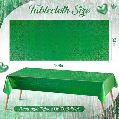 Set of 2 Dark Green Holographic Foil Tablecloths - 54x108 Durable Table Covers for Elegant Events, Ideal for Parties, Weddings, and Showers