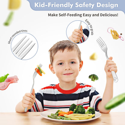Stainless Steel Toddler Fork Set - 12-Piece Children’s Safe Food Grade Silverware, Dishwasher Safe and Mirror Polished