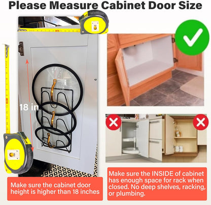 2 Pack Pot Lid Organizer Rack, 6-Tier Pot Lids Holder for Cabinet Door/Wall, No Drilling Adhesive Wall/Door Mounted Rustproof Pot and Pan Cover for Kitchen Storage, Classic Black