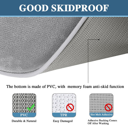 Bath Mat Memory Foam Set Bathroom Rug Set Flannel Velvety Bath Mat Luxury Extra Soft and Absorbent Non Slip Rugs for Bathroom/Bedroom Washable(2 Pack- 20"X 32"/ 17"X 24", Grey)
