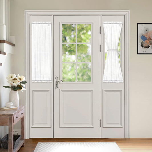 2 Pieces White Semi Sheer Curtains for Front French Door Linen Textured Window Panels for Light Filtering W 25 X L 40 Inches