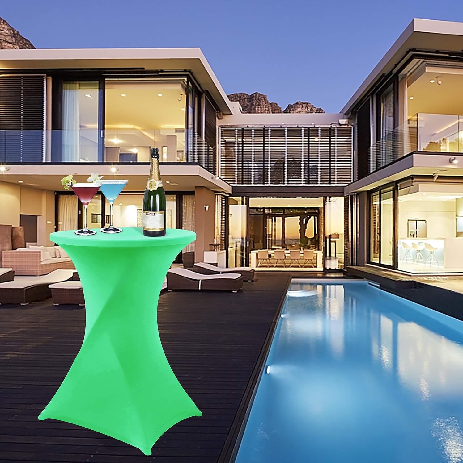 Grass Green Cocktail Table Covers Stretch Spandex Cocktail Table Cover Cloth for Wedding (30"-32" Diameter X 42" Height,1Pc)