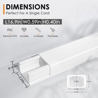 254In Cord Hider, One-Wire Cable Hider, Cable Covers for Cords on Wall, Easy-To-Install Cable Hiders for Mounted Tv, Cable Management Kit, L16.9In W0.59 H0.4In, White