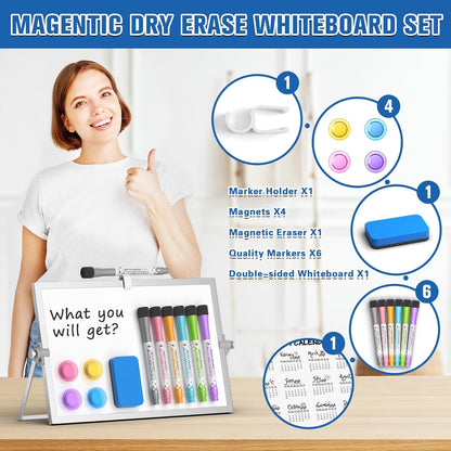 Magnetic Dry Erase White Board with Stand, 12''X8'' Double-Sided White Board for Kids, Desktop Whiteboard with Stand, Magnetic Whiteboard Portable, Dry Erase Board for Kids, Todo, Drawing