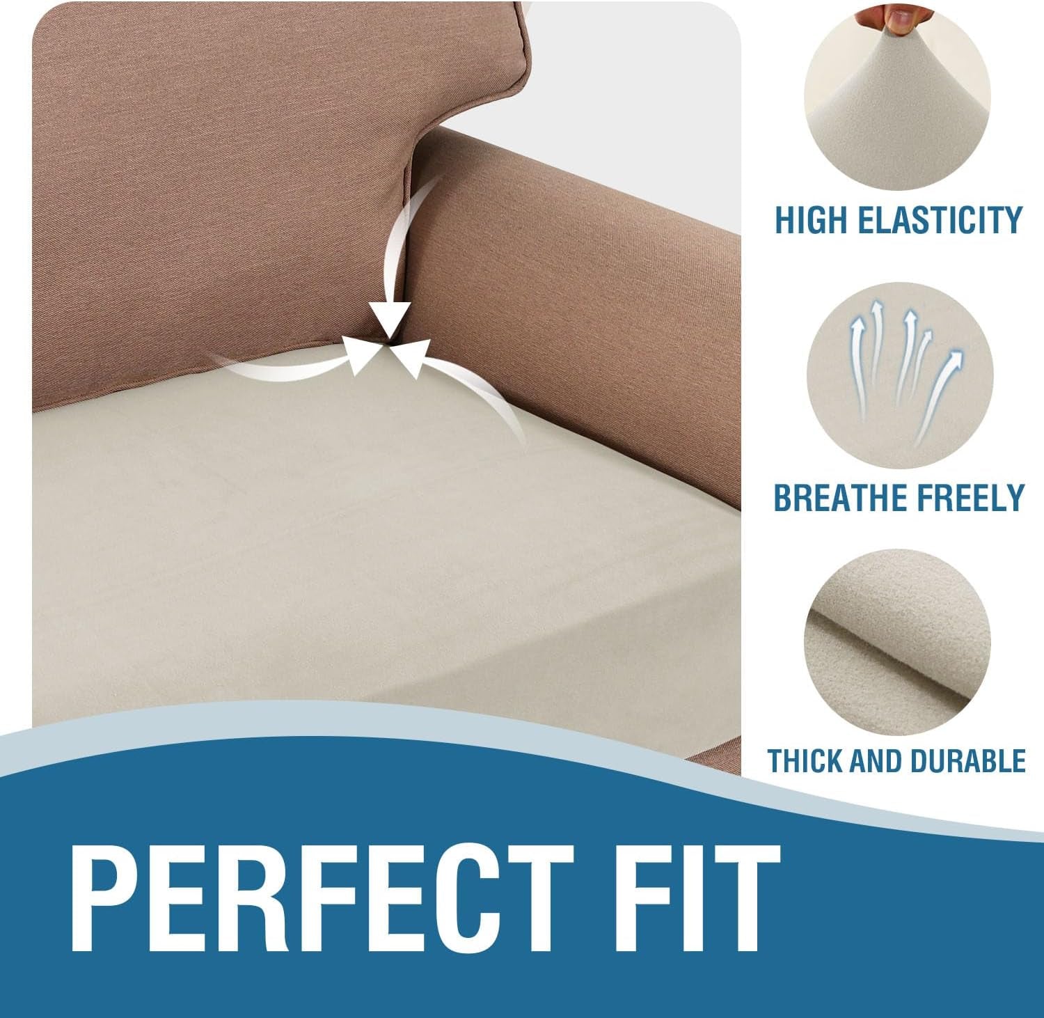 Fleece Couch Cushion Covers Stretch Chair Covers for Living Room Armchair Sectional Couch Covers Comfortable and Durable Fabric (1 Seater Cushion Cover, Pale Oak)
