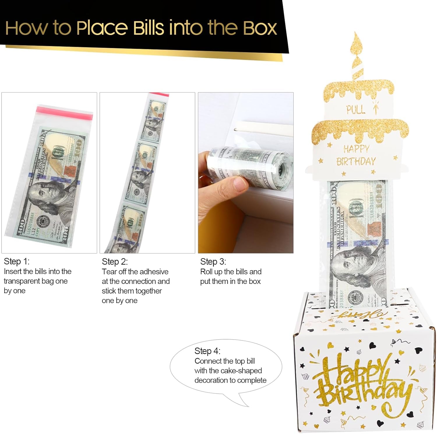 Money Box for Cash Gift- Birthday Money Pull Box - Fun Money Gift Ideas, Perfect Cash Birthday Gifts for Kids, Her, Wife, Mom, Girls, Daughter, Women, and Men - White