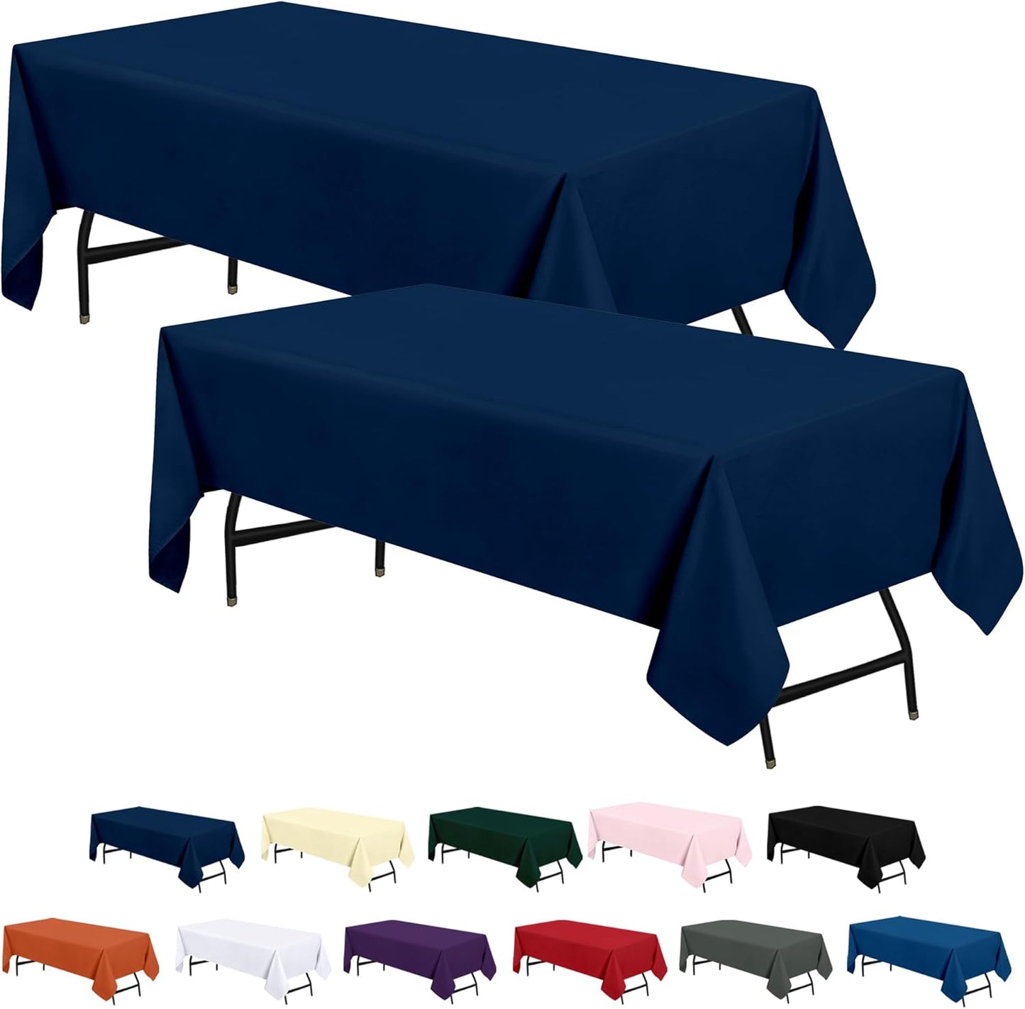 2 Pack 6 Foot Rectangle Table Cloth [60X102 Inches, Navy Blue] Stain and Wrinkle Resistant Tablecloth Washable Polyester Cover for Dining, Buffet Parties, Picnic and Weddings