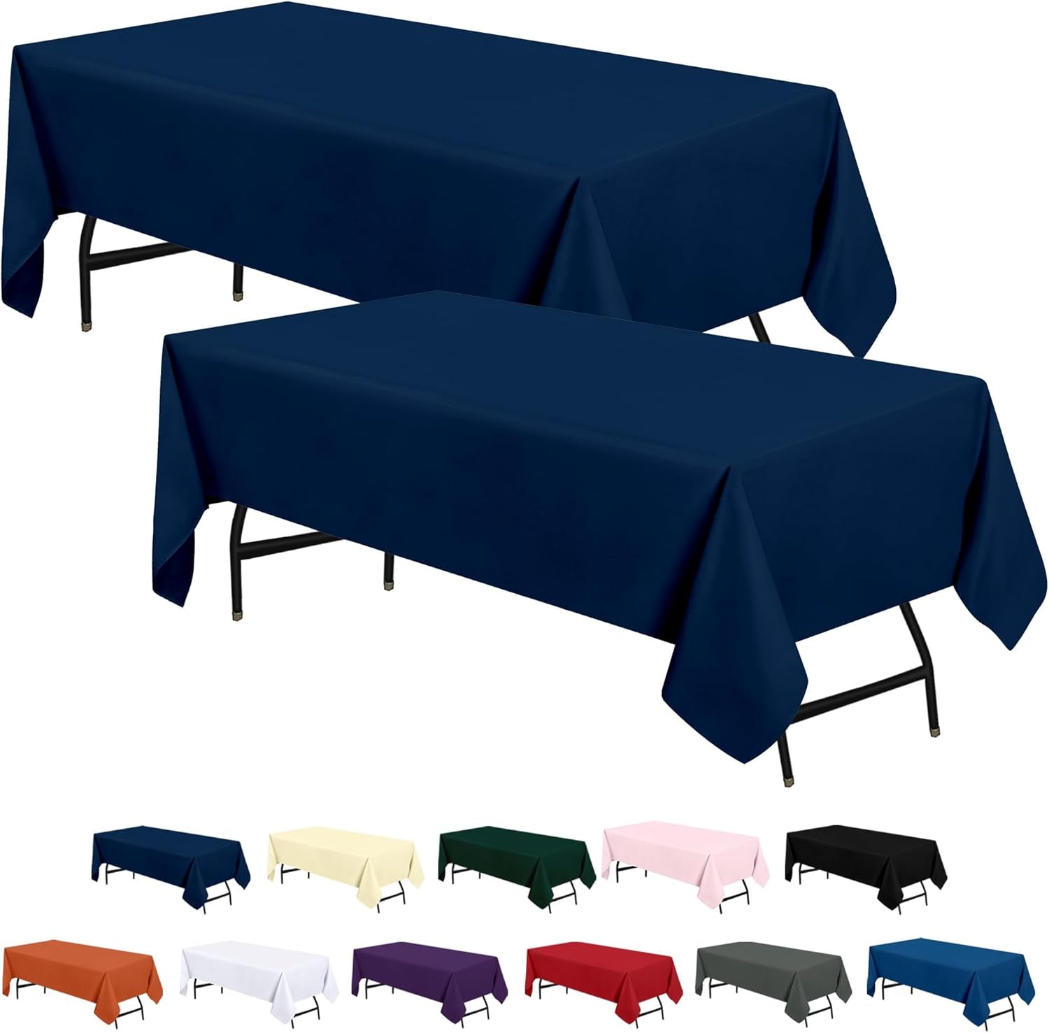 2 Pack 6 Foot Rectangle Table Cloth [60X102 Inches, Navy Blue] Stain and Wrinkle Resistant Tablecloth Washable Polyester Cover for Dining, Buffet Parties, Picnic and Weddings