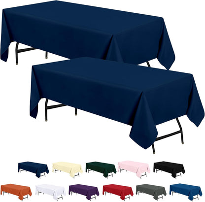 2 Pack 6 Foot Rectangle Table Cloth [60X102 Inches, Navy Blue] Stain and Wrinkle Resistant Tablecloth Washable Polyester Cover for Dining, Buffet Parties, Picnic and Weddings
