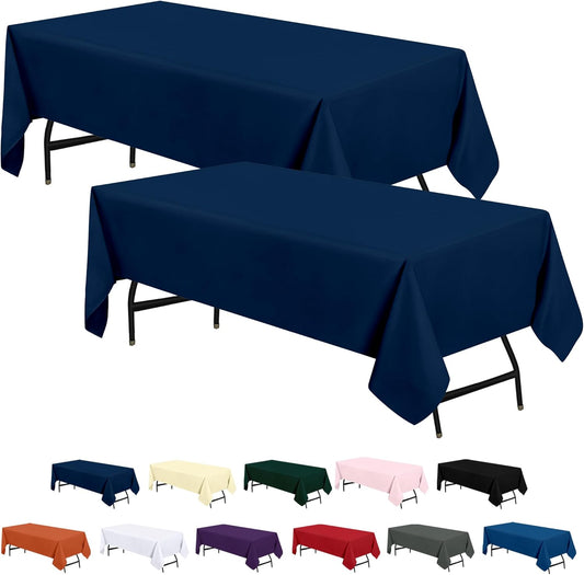 2 Pack 6 Foot Rectangle Table Cloth [60X102 Inches, Navy Blue] Stain and Wrinkle Resistant Tablecloth Washable Polyester Cover for Dining, Buffet Parties, Picnic and Weddings