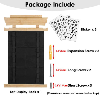 Karate Belt Display Rack with Personalized Stickers - Bamboo Trophy Holder for Taekwondo, BJJ, and Martial Arts Belts