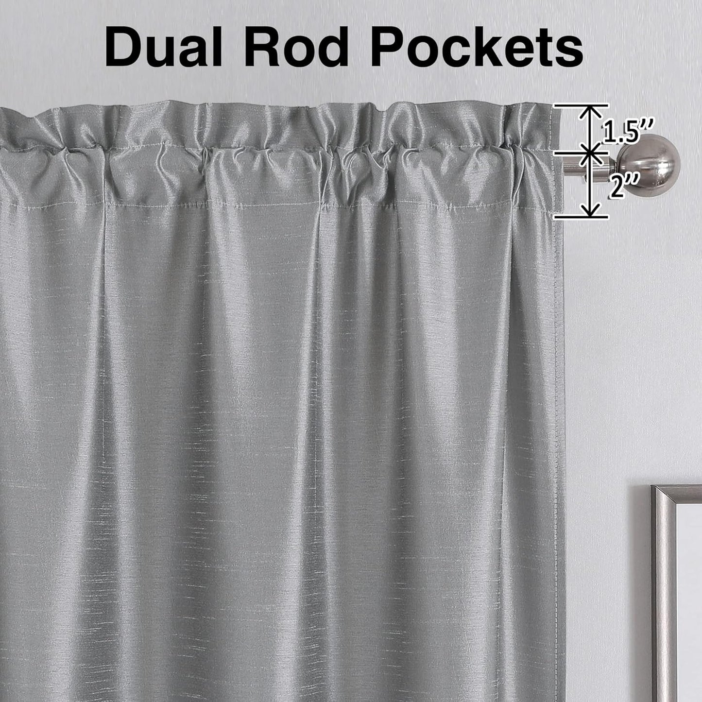 Uptown Silver Grey Kitchen Tier Curtains 36 Inch Length 2 Panels, Faux Silk Room Darkening Privacy Short Curtains for Small Window Farmhouse Bedroom Basement Bathroom, Each 30X36 Inch