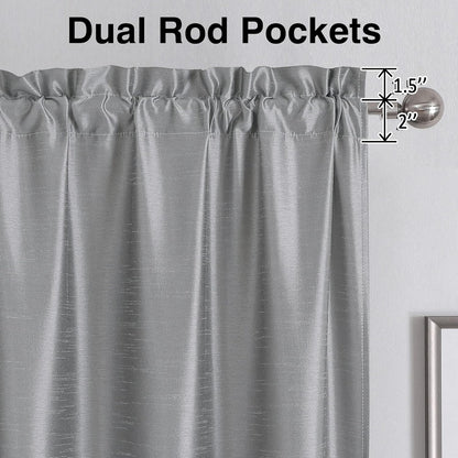 Uptown Silver Grey Kitchen Tier Curtains 36 Inch Length 2 Panels, Faux Silk Room Darkening Privacy Short Curtains for Small Window Farmhouse Bedroom Basement Bathroom, Each 30X36 Inch