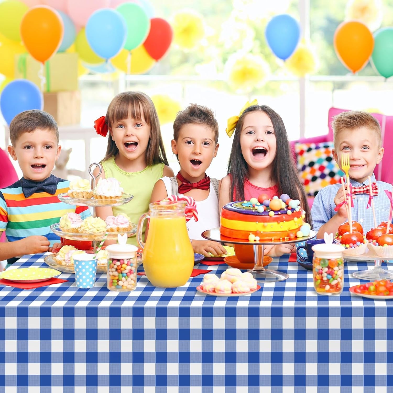 2 Pack Blue Gingham Tablecloth, 54 X 108 Inches Blue and White Checkered Tablecloths Plastic Table Cloth Disposable Picnic Tablecovers for Rectangle Table