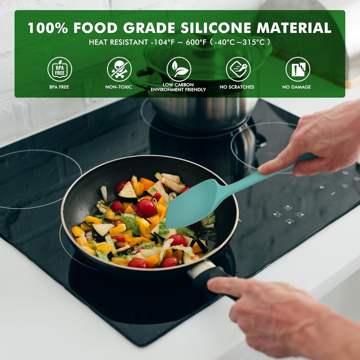 600°F Heat Resistant Silicone Rubber Spatula Set for Baking, Cooking, and Mixing Non Stick Dishwasher Safe Bpa-Free Aqua Sky Set of 4