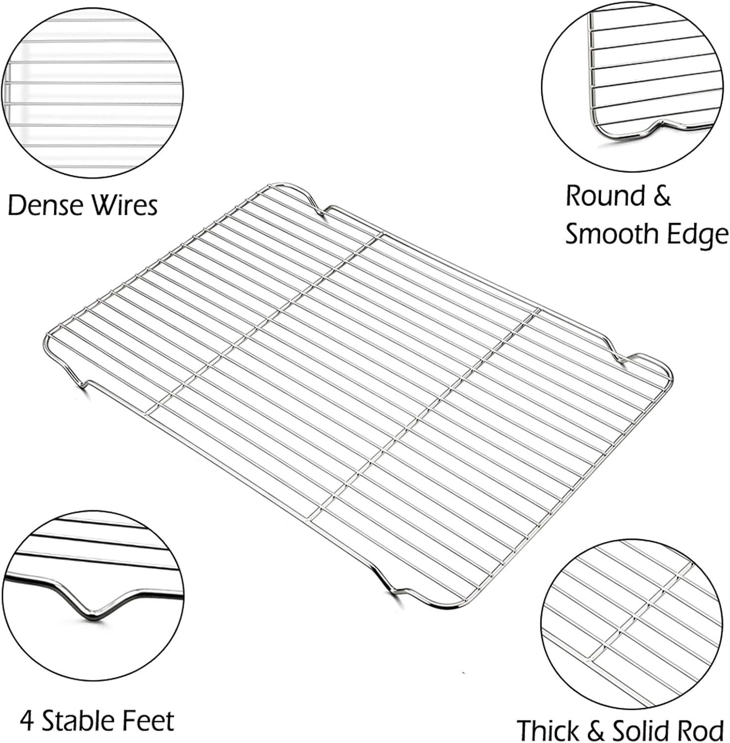 Cooling Baking Rack Pack of 2, Stainless Steel Cooling Racks for Cooking Baking Roasting Grilling Drying, Dense Wires & Smooth Edge, Easy to Clean, Silver, 16.6" X 11.5"