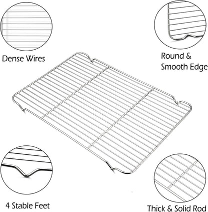 Cooling Baking Rack Pack of 2, Stainless Steel Cooling Racks for Cooking Baking Roasting Grilling Drying, Dense Wires & Smooth Edge, Easy to Clean, Silver, 16.6" X 11.5"