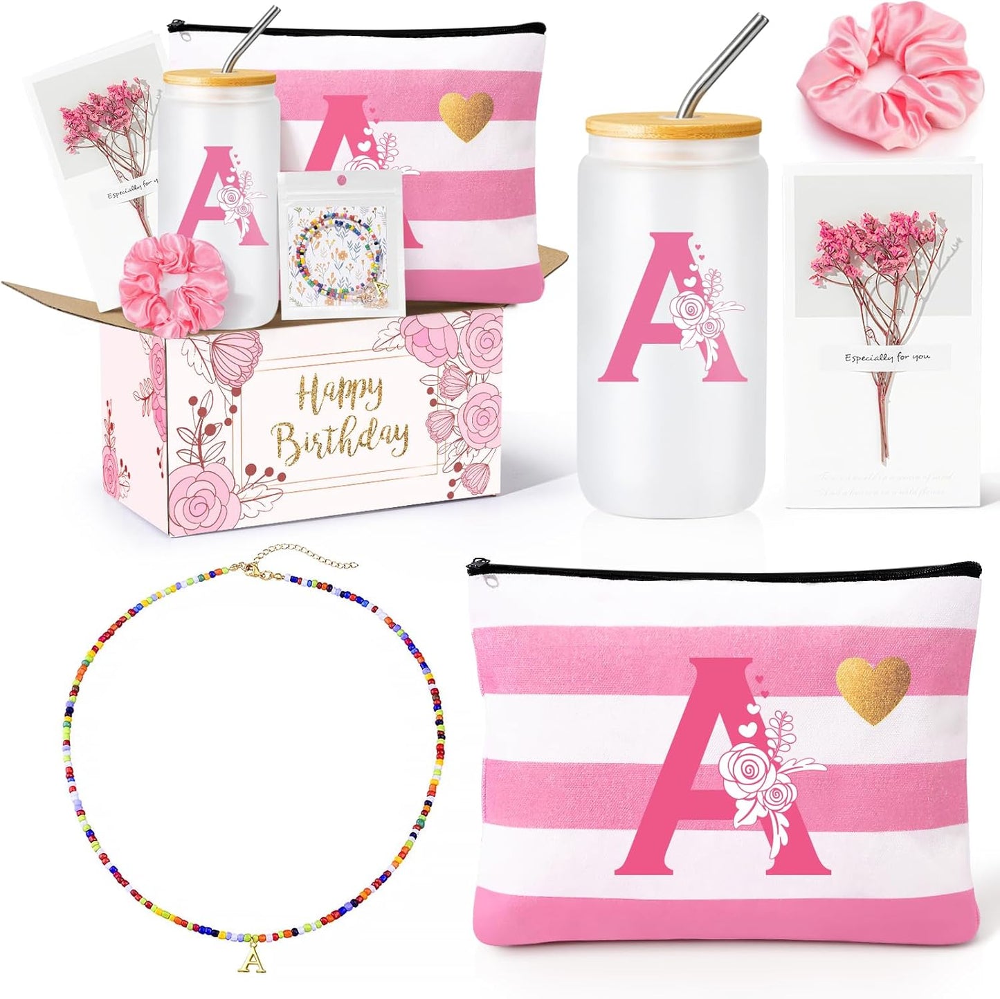 Birthday Gifts for Teen Girls, Monogrammed Initial Gifts for Teen Girls Birthday Christmas, Gift Basket for Women Teenager Girl Friend Bestie Sister, Teenager Girl Gift Personalized Glass Cup A