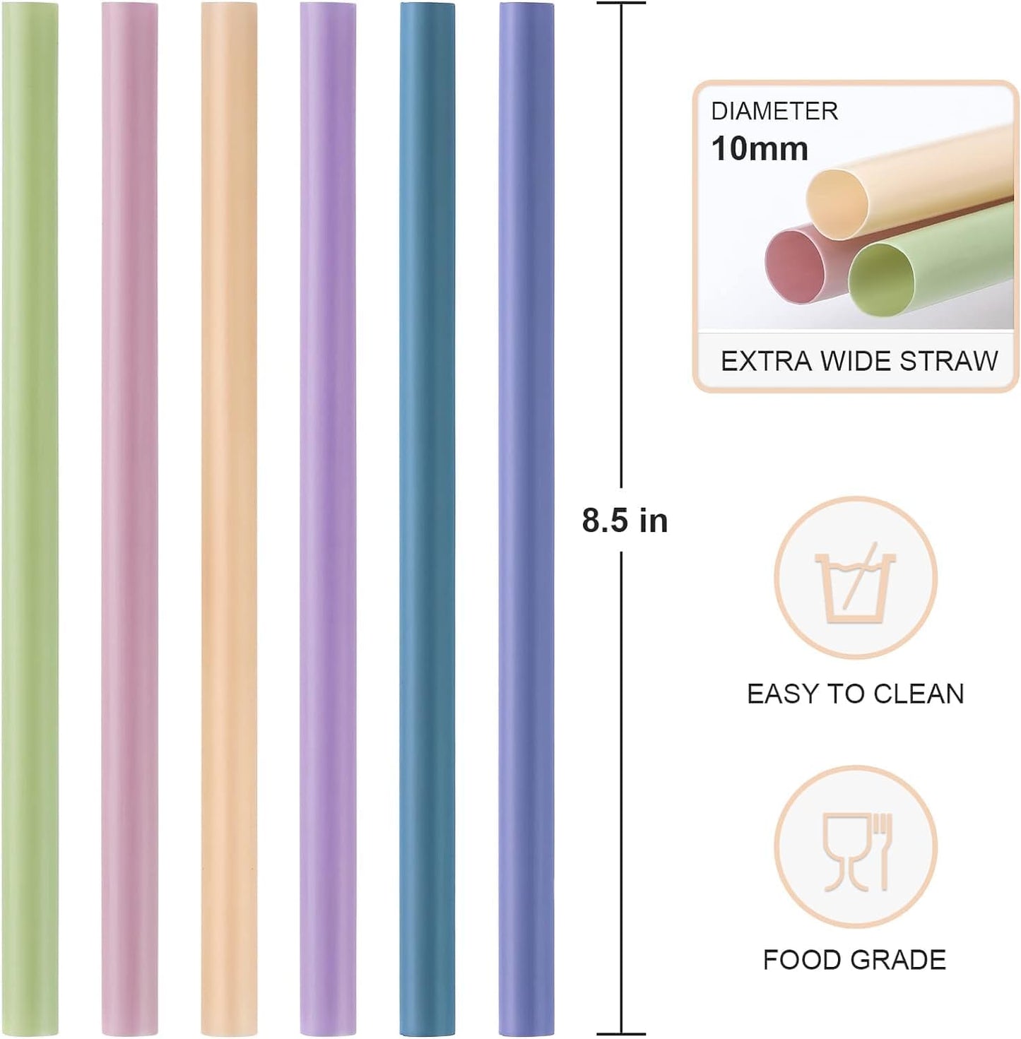 100 Pcs Jumbo Smoothie Straws, Disposable Wide Plastic Drinking Straws, Colorful Plastic Straws for Milkshakes, Smoothies, Boba, Bubble Tea, Ice Coffee - 8.5"L, 0.4" D