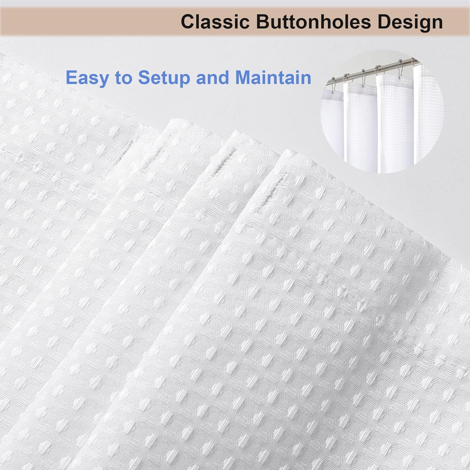 White Shower Curtain, Stall Small Waffle Weave Heavy Fabric Shower Curtains for Narrow Size Bathroom, Waterproof Soft Hotel Spa Luxury Bath Curtain Set, Machine Washable, White, 36X72 Inch