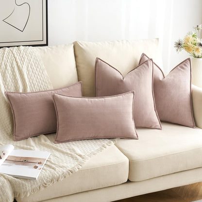 Pack of 2 Blush Pink Decorative Pillow Covers 18X18 Inch Soft Chenille Luxurious Couch Throw Pillows Farmhouse Cushion Covers with Elegant Design for Sofa Bedroom Living Room Home Decor