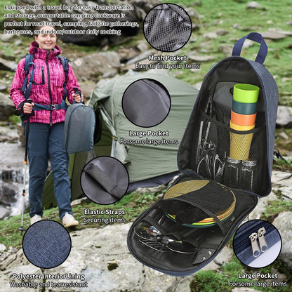 Camping Essentials: Comprehensive Cooking Utensils Set with Silverware, Plates, and Cups for Outdoor Activities, Picnics, and BBQs