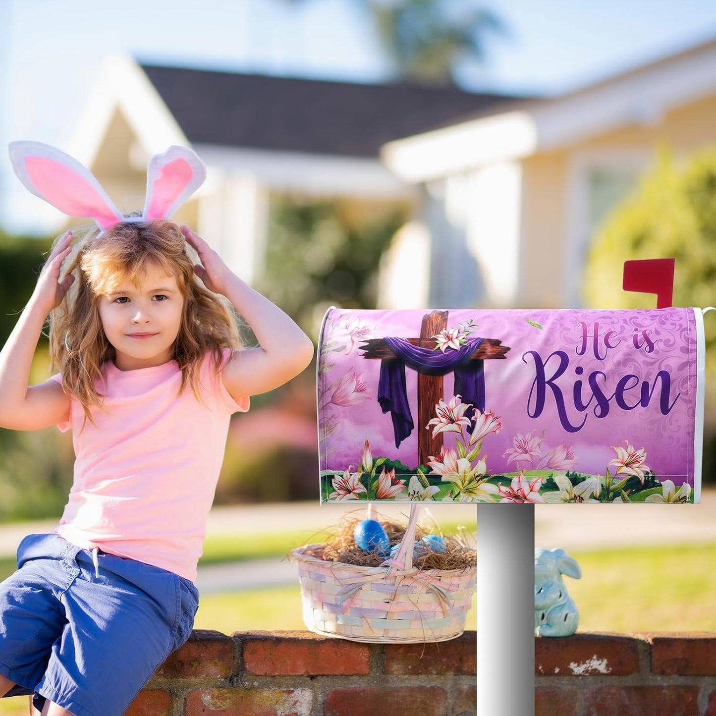 He Is Risen Easter Mailbox Covers Magnetic Standard Size 21X18 Inch, Spring Lily Floral Easter Decorative Mailbox Wraps Post Letter Box Cover for Farmhouse Home Yard Garden Decorations