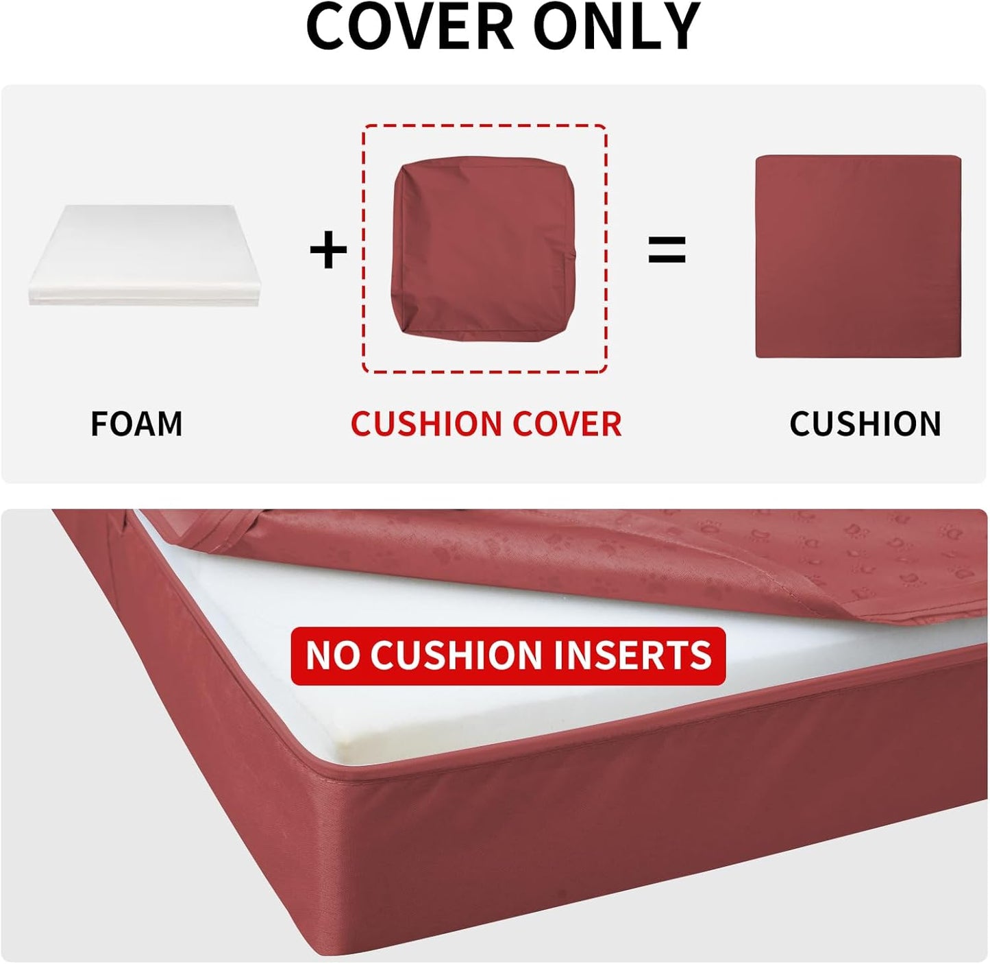Waterproof Patio Cushion Covers ONLY Cover 22X20X4 Inch 2 Pack Replacement Non-Slip Outdoor Seat Cushion Slipcover with Zipper. Wine
