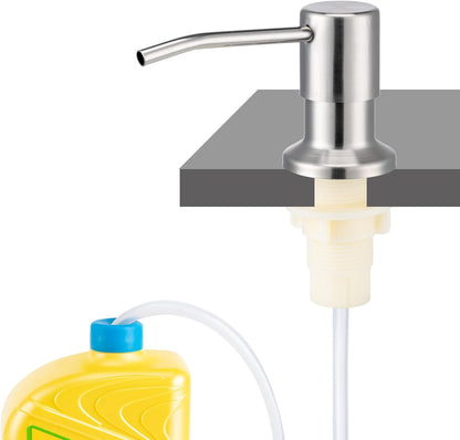 Soap Dispenser for Kitchen Sink, Built in Sink Soap Dispenser (Brushed Nickel), Countertop Dish Soap Dispenser Stainless Steel Pump with 47" Extension Tube Kit, No Need to Frequent Refills
