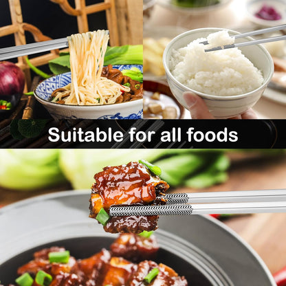 8 Pairs Metal Chopsticks Reusable 18/8 Stainless Steel Chopsticks Set Cute Laser Engraved Non-Slip Japanese Korean Chinese Chopstick for Cooking Eating Dishwasher Safe 9.25" Chop Sticks Gift Set