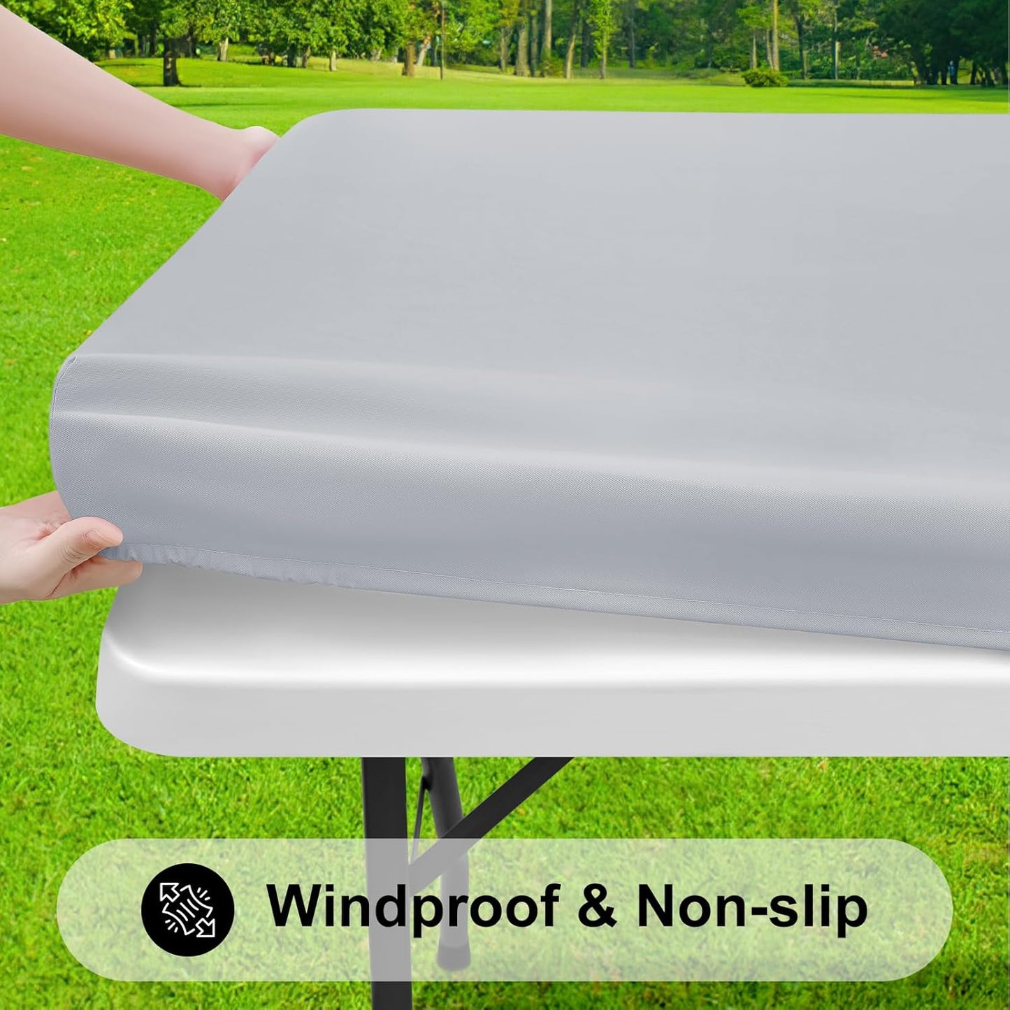 Elastic Fitted Flannel-Backed Vinyl Tablecloth for 6ft Folding Tables, Waterproof and Wipeable, Ideal for Indoor and Outdoor Use (Light Grey, 30" x 72")