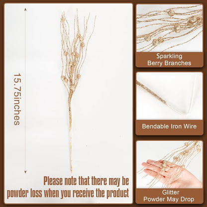 24 Pack Christmas Tree Picks and Sprays, Christmas Tree Filler Decorations, Christmas Glitter Berry Stem Ornaments, Glittery Twigs, Picks, Branches for Christmas Tree