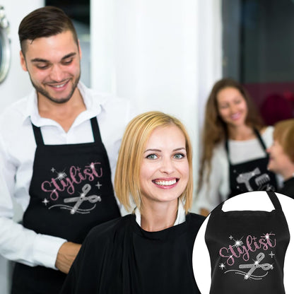 Auidy 6TXD 2Pcs Black Rhinestone Hair Stylist Apron, Classic Design with Three Pockets, Adjustable, Waterproof, Unisex-Adults
