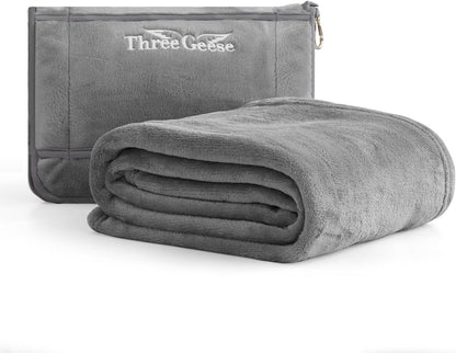 2-in-1 Travel Blanket and Pillow Set, Soft Flannel Airplane Throw with Luggage Strap, 65x40 Inches, Portable Compact Design with Carry Bag, Perfect for Travel Comfort