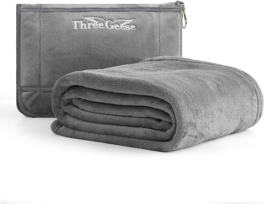 2-in-1 Travel Blanket and Pillow Set, Soft Flannel Airplane Throw with Luggage Strap, 65x40 Inches, Portable Compact Design with Carry Bag, Perfect for Travel Comfort