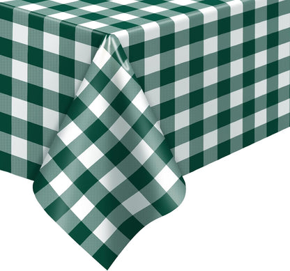 2 Pack Green Gingham Tablecloth, 54 X 108 Inches Green and White Checkered Tablecloths Plastic Table Cloth Disposable Picnic Tablecovers for Rectangle Table