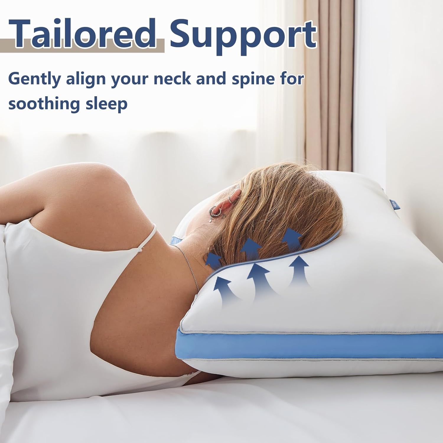 Pillows Queen Size Set of 2, Soft and Supportive 3D down Alternative Bed Pillow for Sleeping 2 Pack Blue, Luxury Hotel Quality Gusseted Bedding Pillow for Back, Stomach or Side Sleepers 18X28