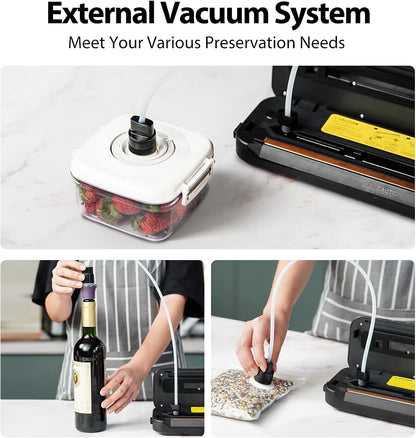 Vacuum Sealer Machine, with Starter Kit and 2-Year Warranty,  Automatic Air Sealing for Food Storage, Build-In Cutter, Moist Mode, EXT-VAC