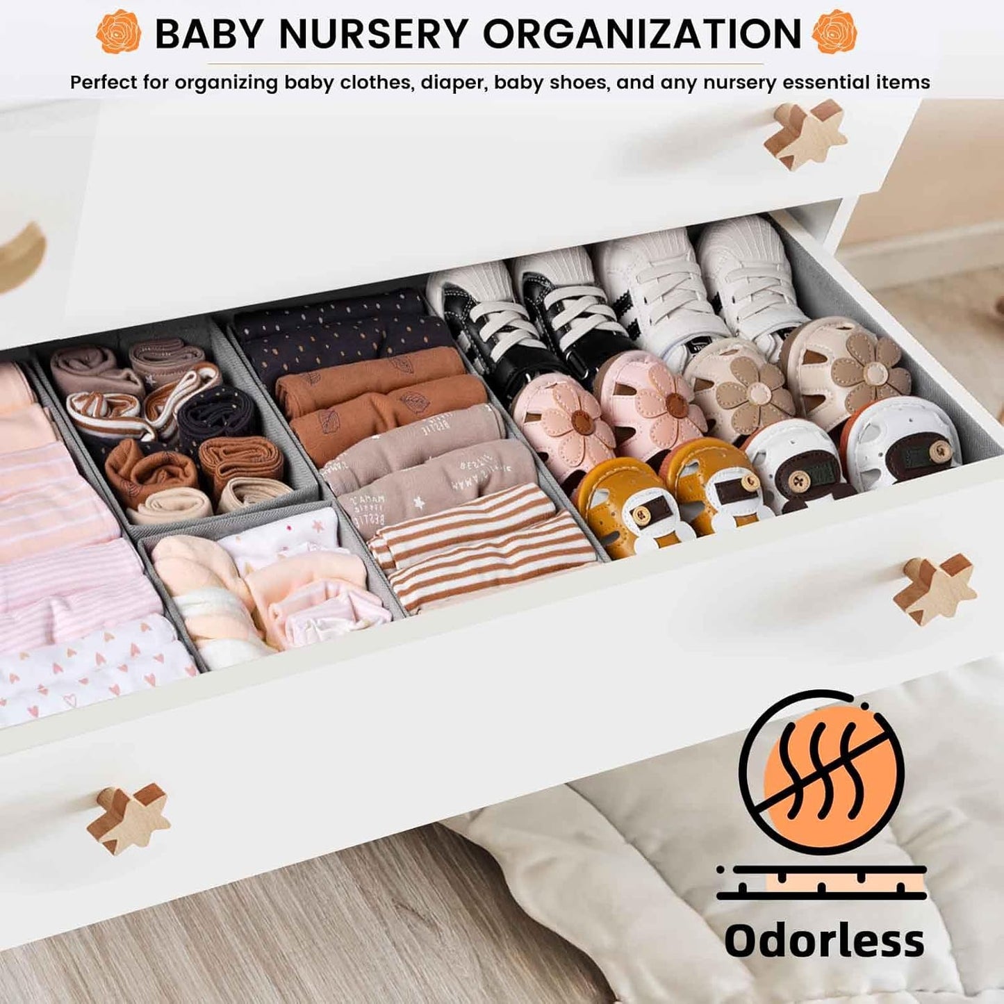20 Pack Drawer Organizer Bins - Grey Fabric Closet Organization and Storage Dividers for Baby Clothes, Adult Socks, Underwear, Bra, Etc.