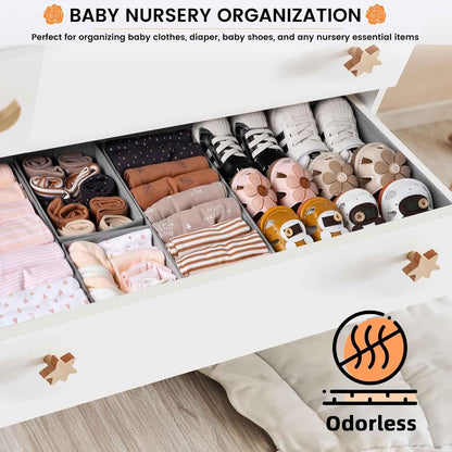 20 Pack Drawer Organizer Bins - Grey Fabric Closet Organization and Storage Dividers for Baby Clothes, Adult Socks, Underwear, Bra, Etc.