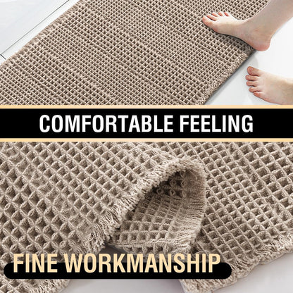 Upgraded Waffle Bath Mat Super Absorbent Non Slip Bath Rug 17" X 24", Irish Cream