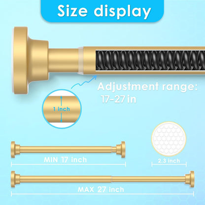 Small Tension Rod 18 to 27 Inch，1 - Inch Diameter Gold Tension Curtain Rod Small Tension Rod No Drilling, anti - Slip, anti - Rust Short Tension Rod