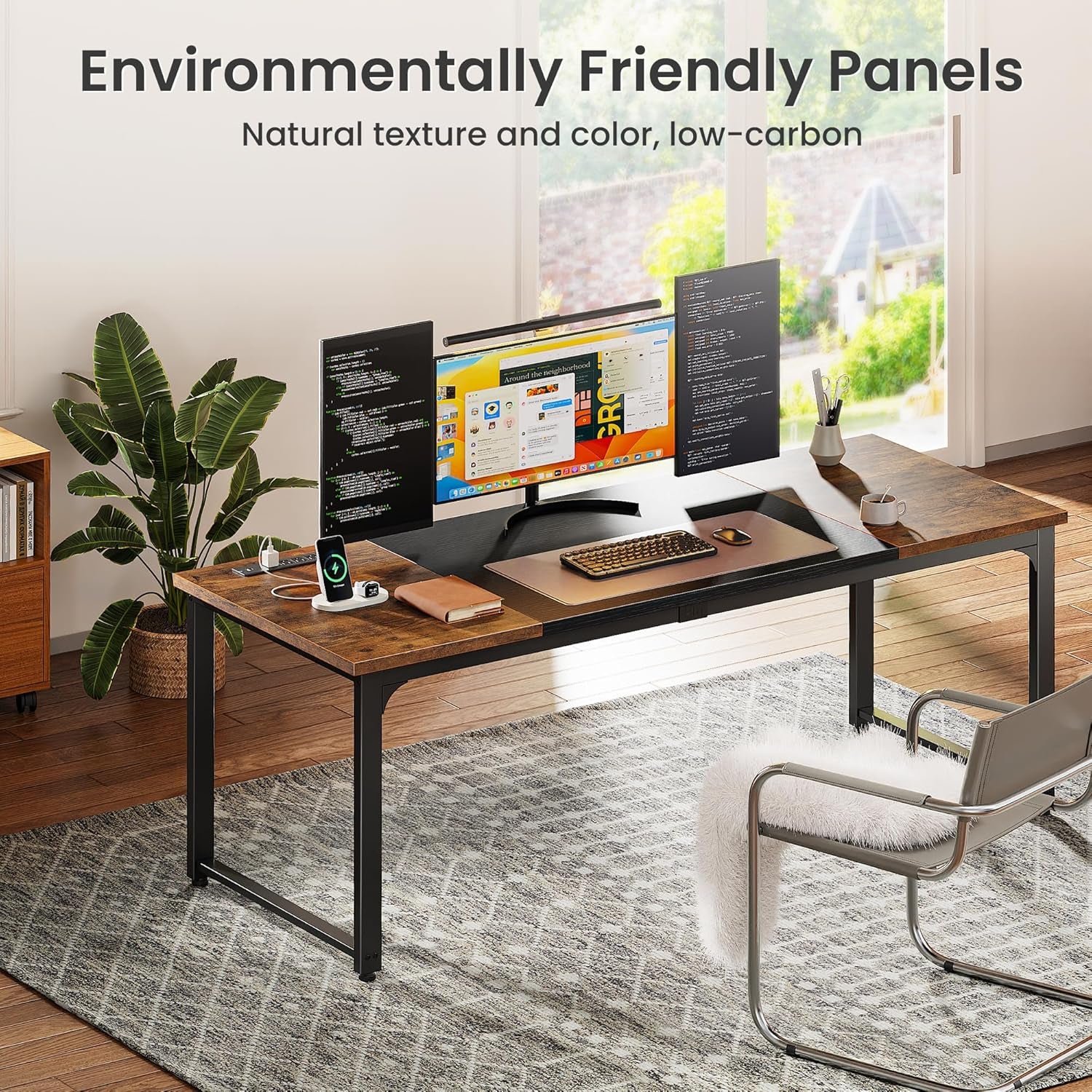 63" x 24" Heavy-Duty Computer Desk with Power Outlets & USB-C, Enhanced Desktop Thickness, Sturdy Metal Frame, Ideal for Home Office and Gaming, Rustic Brown and Black Finish