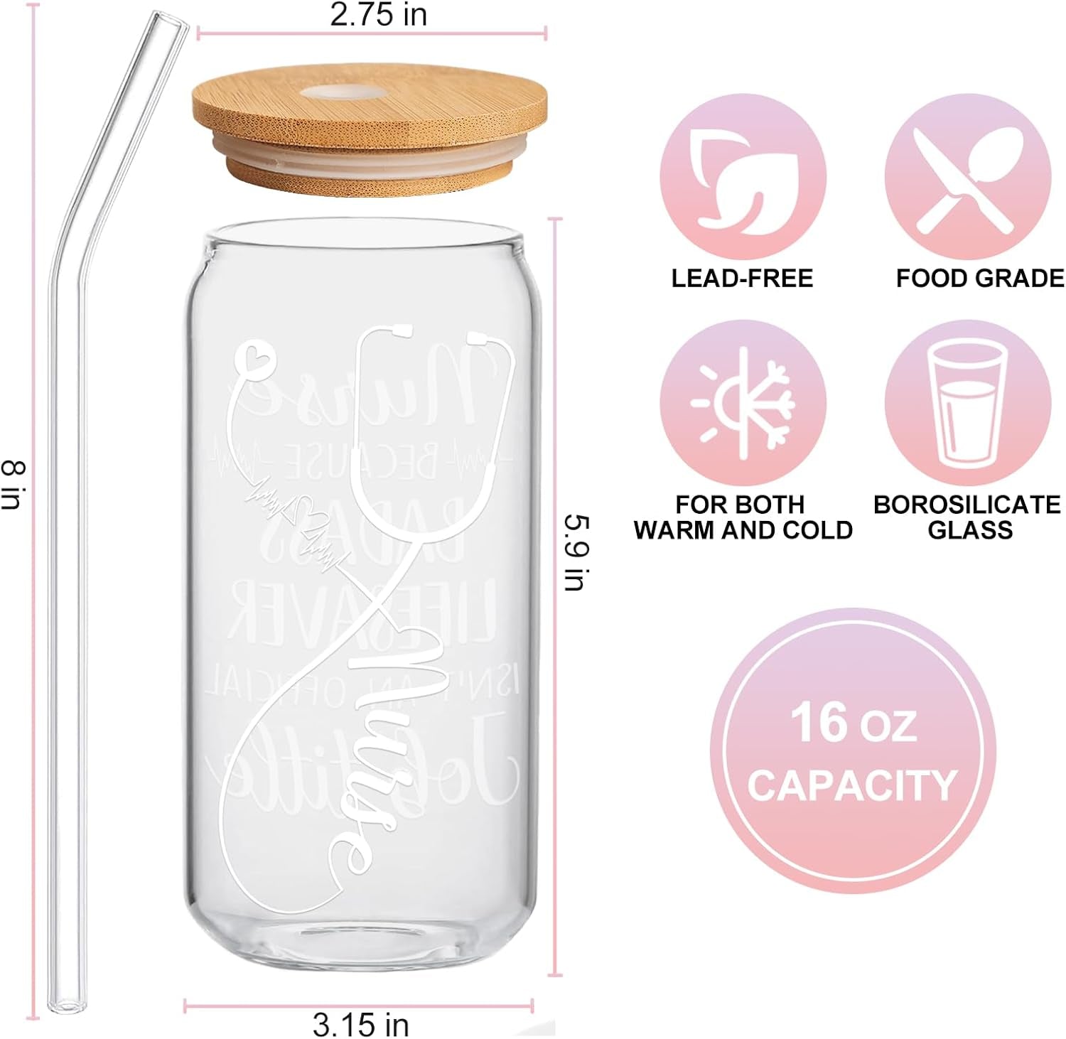 Nurse Gifts for Women - Nurse Appreciation Gifts, Nurses Week - Nursing Graduation Gift for Her - RN Gift - 16 Oz Can Glass