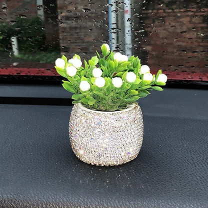 Flower Car Accessories Bling Dashboard Decorations, Car Flower Vase Decals, Cute Car Interior Decor, Bling Desk Flowers for Women Office Girl Gifts