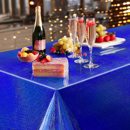Royal Blue Holographic Foil Tablecloths - Set of 2, 54x72 Durable Table Covers for Elegant Events, Perfect for Parties, Weddings, and Showers